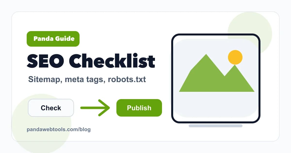 Website SEO Checklist for Beginners educational hero image from Panda Web Tools.